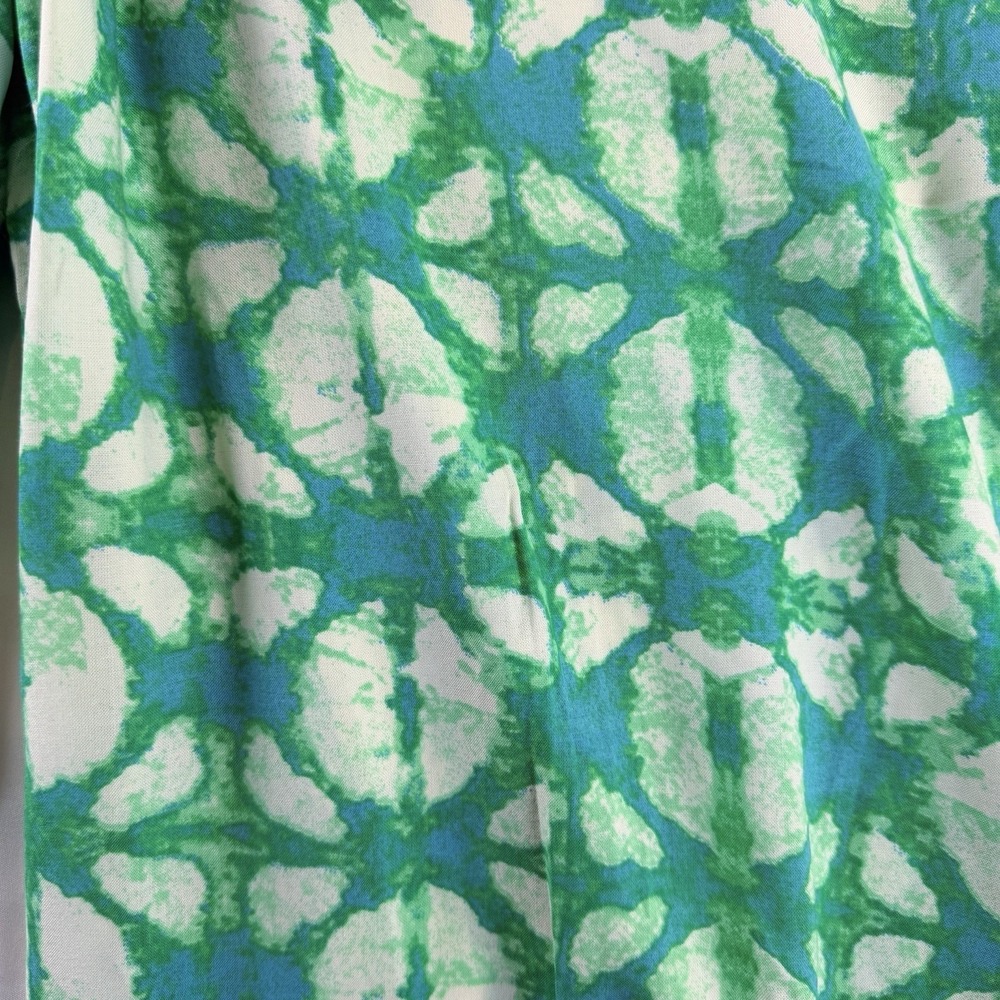 Utsa Women's Size XLarge Wide Leg Green & Turquoise Block Print Drawstring Pants - Picture 5 of 7